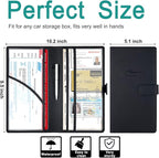 RSAquar Car Registration and Insurance Holder, Leather Car Glove Box Organizer, Cool Car Accessories for ID, Driver's License Cards & Essential Document, Men&Women, Black#2