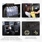 2PCS Car Backseat Organizer, Leather Multi-Pocket Seat Back Protector with Foldable Table Tray, Multifunctional Vehicle Storage Organizer Kick Mat for Kids Toddler Travel (Beige)