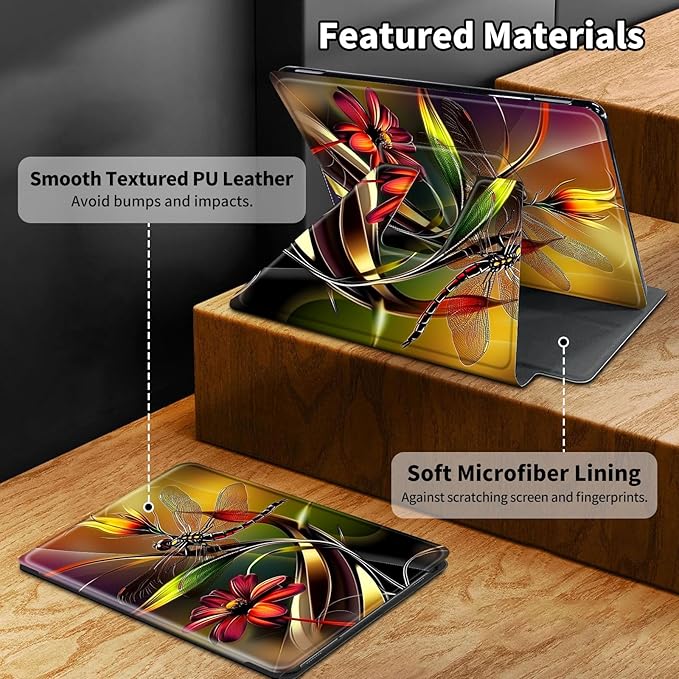 for Kindle Paperwhite Case,6.8" Kindle Paperwhite 11th Generation Case and Kindle Paperwhite Signature Edition,360 Degree Rotating Stand Leather Cover with Auto Wake/Sleep,Art Red Dragonfly