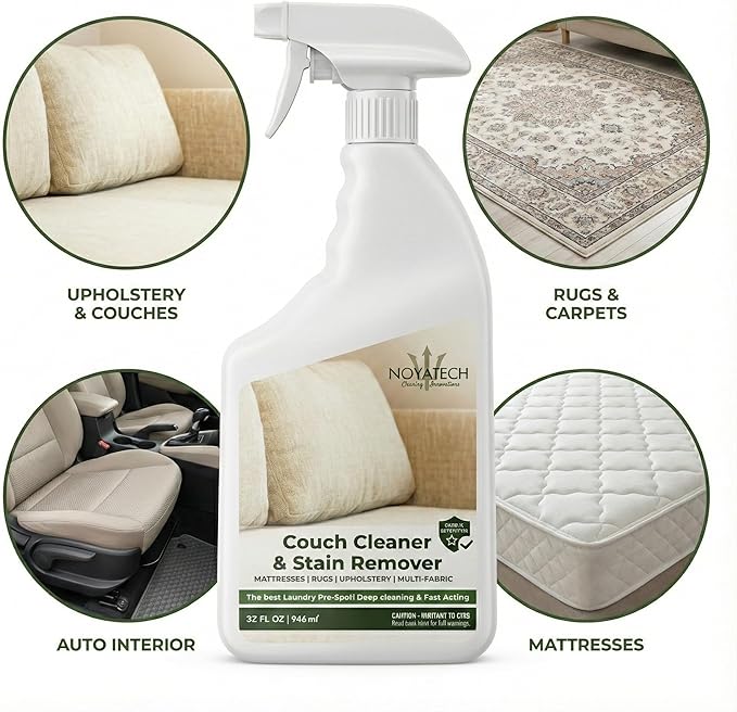 NOYATECH Travel size Couch Cleaner and Stain Remover. For sofas, car upholstery, carpets, rugs, mattresses, dining chairs, all Fabrics. Safe, for kids and pets.