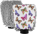 Qilmy Watercolor Butterflies Microfiber Chenille Car Wash Sponge Scratch Free Car Wash Mitt Absorbent Mitt Sponge for Trucks SUVs Car Washing Home Cleaning, Medium
