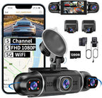 5 Channel 1080P*5 Dash Cam Front Rear Left Right Cabin with OBD2 Power Cable, 360° Coverage Dash Camera for Cars with 128GB SD Card, 5G WiFi & App Control, G-Sensor, 24H Parking Mode, Loop Recording