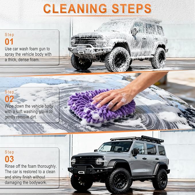 LivTee Car Wash Foam Gun – Hose Foam Cannon with 5 Spray Settings, Connects to Any Garden Hose, Scratch-Free Cleaning for Car, Truck & Boat, Includes Wash Mitt and Soap Applicator (Orange)