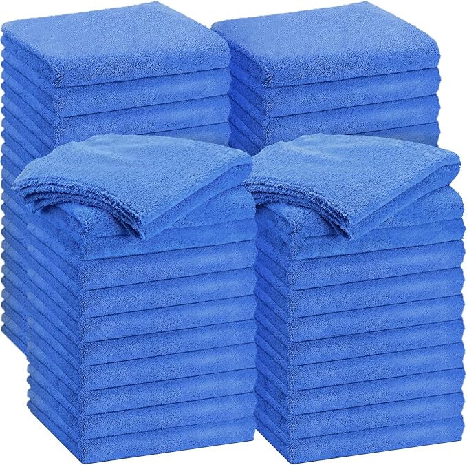Shimeyao 30 Pcs 12 x 16 Inch Edgeless Microfiber Plush Towels for Cars Detailing Drying Wash Polishing Absorbent Cleaning Cloths, 500 GSM (Dark Blue)