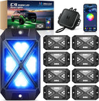 MICTUNING C4+ RGBW Rock Lights, 8 Pods 360° Ultra Bright Pure Color Underglow Neon Lights, Bluetooth APP Control & Music Mode, IP68 Waterproof, for Trucks Cars ATV UTV Golf Cart (2 Year Warranty)