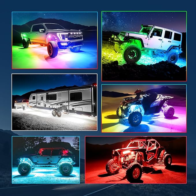 MICTUNING C2 MAX RGB+IC Rock Light with White Housing - 8 Pods Chasing Color Underglow Lights Kit, Dynamic Lighting Modes, APP Control, IP68 Waterproof, DIY Effect, Up to 24pods Extensible