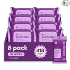 goodwipes Flushable Butt Wipes - Vitamin E & Aloe - Sewer & Septic Safe - Extra Large Adult Wet Wipes For Women & Men - Bathroom Essentials - Lavender, 418 Count (8 Packs + 1 Travel)