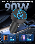 [2-Pack] Car Charger USB C, 4 in 1 90W Fast Charging 4-Port Dual 45W USBC & USB A Phone Car Charger Cargador Carro Lighter Adapter for iPhone 17 16 15 14 13 12 Pro Max, iPad, Galaxy, Tablet, Android