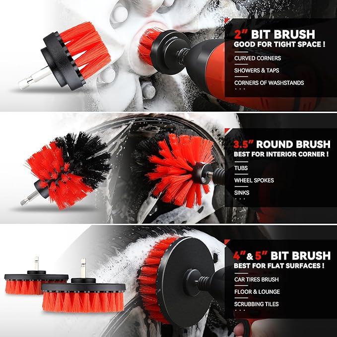 Auto Dynasty 19 Pieces Car Detailing Kit Wash Cleaning Tool Kit and Detailing Brush Set with Carry Bag Universal For Interior, Exterior, Wheels and Air Vent, Red