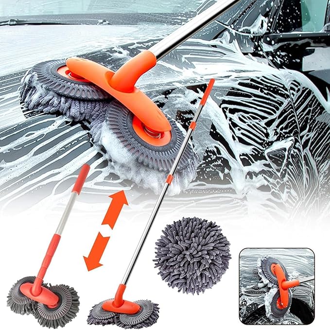 Retractable Car Wash Brush with Long Handle, Rotatable Long Handle Car Cleaning Kit, Brush Duster Scratch Free Cleaning Tool, Car Windshield Window Cleaning Kit, Microfiber Car Duster Dry Towels (1)