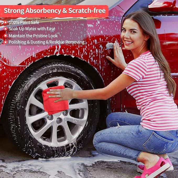 Microfiber Cleaning Cloth, 200 Pack Red Cleaning Rags Microfiber Towel Bulk Absorbent Lint-Free Wash Cloths, All-Purpose Towels for Cars, Shop, Automotive, Garage, Home & Kitchen