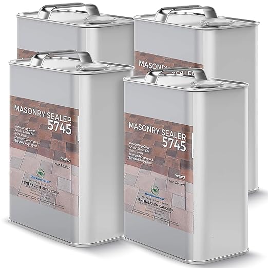 DeckGeneral High Gloss Masonry Sealer 5745 - Heavy Duty Outdoor Concrete Sealer - Multi-Purpose Acrylic-Based Waterproof Coating for Bricks, Mortar, Patio, Stairs, Walls, Pavement -Case of 4(1 Gal)