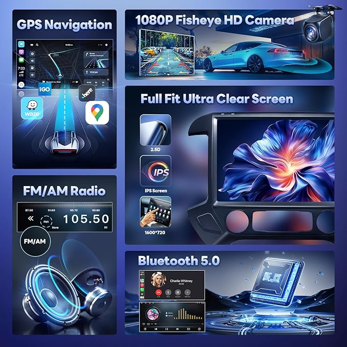 13.1 Inch 8 Core Car Radio for Chevy Silverado GMC Sierra 2014-2018 5Ghz WiFi IPS Touch Screen Silverado Stereo Wireless CarPlay Android Auto BT GPS FM/RDS Backup Camera MIC 4+64G,Black