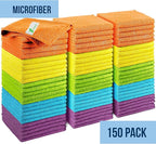 GREEN LIFESTYLE Microfiber Cleaning Cloth 11.5" x 11.5" 150 Pack - Edgeless Microfiber Towels for Cars, Cleaning Rags, Lint Free Car Microfiber Towel, Reusable Cleaning Cloths (Multicolor)