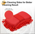 HARFINGTON 2pcs Car Wash Sponge 8.7" x 4.3" Chenille Microfiber Mitt Scratch-Free Absorbent Scour Scrubber Cleaning Sponge for Washing Detailing on Cars, Trucks, SUV, Boats, RVs, Red