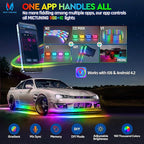 MICTUNING N3 Car Underglow Light Strip Kit, Chasing Dream RGB+IC LED, Exterior Lighting Accessories Underbody Multicolor Neon Accent Light Bar, App Control, IP68 Waterproof, 4PCS 2 Years Warranty