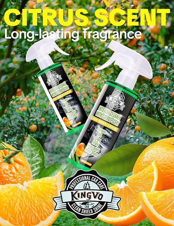Car Interior Cleaner Spray, Multipurpose Leather Seat Cleaner Upholstery Car Cleaning Kit Auto Dashboard Vinyl Detailing Supplies Kit,Citrus Scent