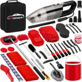 47Pcs Car Wash Cleaning Kit with High Power Handheld Vacuum Windshield Cleaning Tool with Side Mirror Squeegee Bucket Detailing Brushes Tire Brush Towels Complete Detailing Set for Car