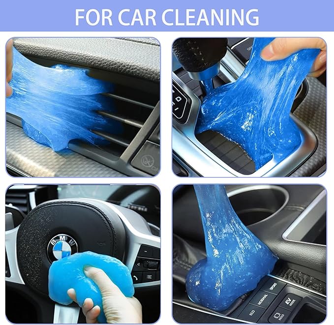 Car Cleaning Gel 2Pcs – Reusable Sticky Putty Dust Cleaner for Auto Interior, Air Vents, Cup Holders, Keyboards – Detailing Gel, Non-Sticky (Blue/Yellow)
