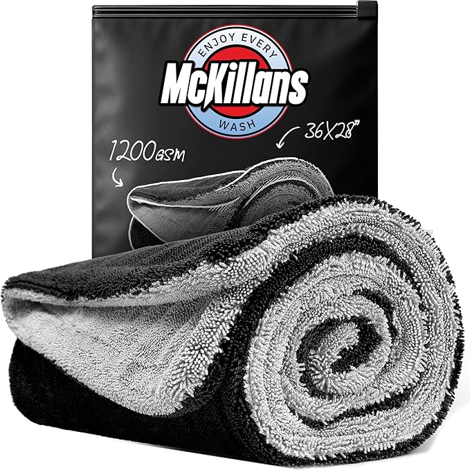 McKillans® Extra Large Dual-Color Car Drying Towel XL - Edgeless & Ultra Soft & Absorbent - 36" x 28" - 1200 GSM Twisted Loop Microfiber Towel for Cars - Drying Towel Car Detailing - Car Wash Towels