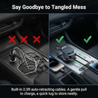 Retractable Car Charger, 96W FM Transmitter, 4-in-1 Fast Charging USB C Bluetooth 5.3 Car Adapter, Wireless Radio Receiver