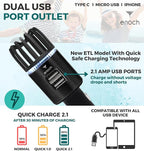 Enoch Car Air Purifier Premium Air Ionizer - 12V Plug-In Ionic Ozone Deodorizer Accessory with Dual USB Car Charger - Eliminates Cigarette Smoke, Pet and Food Odors, Dust (Black)