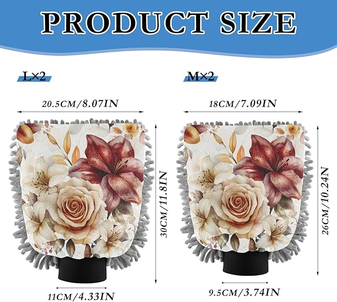YETTASBIN Watercolor Floral 2PCS Car Wash Mitts, Ultra Absorbent Chenille Microfiber Car Washing Gloves, Scratch-Free Lint-Free Auto Cleaning Mitt, Machine Washable Elastic Cuff Car Wash Sponge
