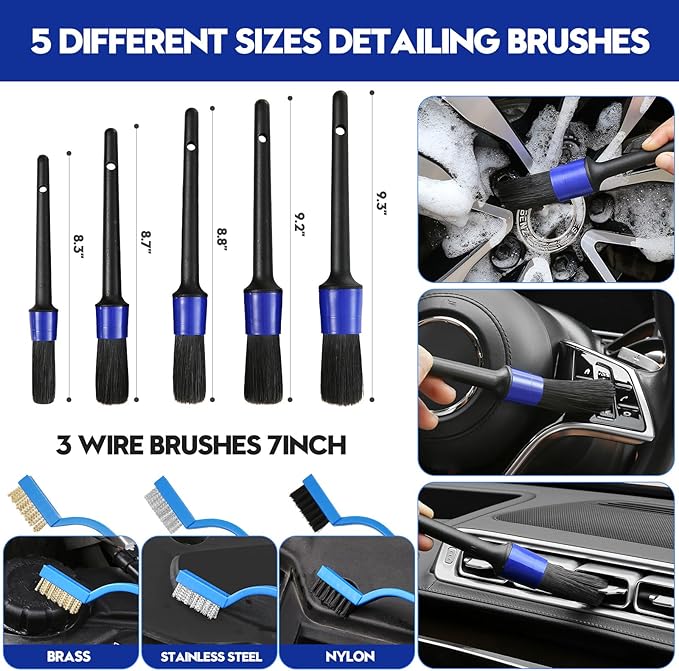 Qydipclin 35Pcs Car Detailing Kit, Car Detailing Brush Set, Car Wash Cleaning Kit, Car Detailing Brushes, Professional Car Care Kit for Interior Exterior Wheels, Blue