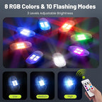 Upgrade LED Lights for Car-4PCS Interior Car Lights with Remote, USB-C 80 Hours 8 Colors IP65 Waterproof Rechargeable Underglow Wireless Strobe Lights for Trucks, eBike, Motorcycle