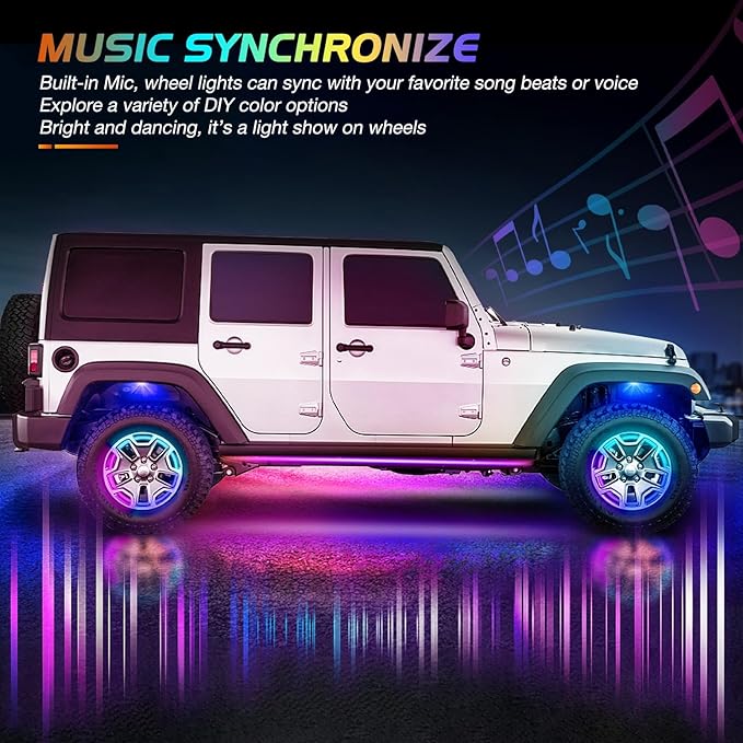 Nilight 4PCS 17.5inch LED Wheel Ring Lights RGB with APP and Remote Control Neon Lights Million Colors w/Turn Signal and Braking Function for Car Van SUV Truck