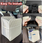 Witaxima 2 Pack Upgraded Car Seat Organizer Backseat with Storage Pockets, Multipurpose Car Organizer Hanging Car Trash Bag Premium PU Leather Garbage Can 2.14 Gallon Large Capacity Accessories Beige