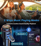 LIHAN Bluetooth 5.4 Car Adapter FM Transmitter, USB-C PD 30W & QC3.0 18W Fast Charging, HiFi Bass EQ, CVC Hands-Free Calls, Siri Google Assistant, Wireless Radio Adapter for 12V/24V Cars/Trucks/Vans