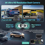 Dash Cam Front and Rear, 4K Dash Cam Built-in 5.8G WiFi GPS ADAS, 3.2" IPS Screen Dash Camera for Cars with Free 32GB Card,G-Sensor,Loop Recording,WDR,Night Vision Dashboard Camera