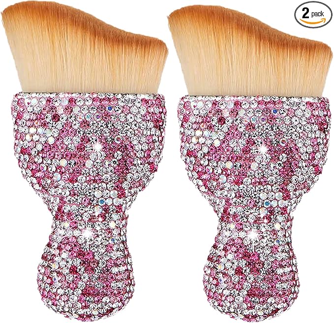 Car Interior Brush Blingbling Car Accessories for Women,2Pack Dust Sweeping Soft Brush with Rhinestone Handle,Detailing Brush Cleaner for Air Conditioner Vents, Computer Keyboard, etc (Pink 2PCS)