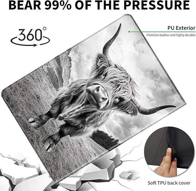 Case for Kindle Scribe,PU Leather Cute Slim Folio Adjustable Stand Cover with Auto Wake/Sleep for Amazon Kindle Scribe Cover 10.2 Inch (2024/2022 Release),Black Cute Cow