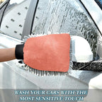 Qilmy Red-Orange Color Microfiber Chenille Car Wash Sponge Scratch Free Car Wash Mitt Absorbent Mitt Sponge for Trucks SUVs Car Washing Home Cleaning, Medium