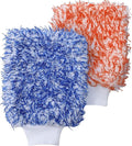 Microfiber Car Wash Mitts, 2Pack Premium Scratch-Free Car Wash Gloves with Thick Elastic Cuff for Auto Detailing, Cars, Trucks, SUVs, Boats (Blue & Red)