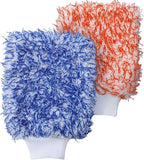Microfiber Car Wash Mitts, 2Pack Premium Scratch-Free Car Wash Gloves with Thick Elastic Cuff for Auto Detailing, Cars, Trucks, SUVs, Boats (Blue & Red)