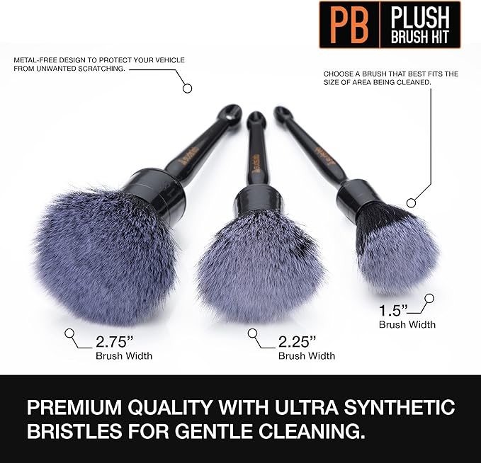 Suds Lab PB Plush Brush Kit 3 Pack- Ultra-Soft Synthetic Bristle Brushes - Scratch Free Design - Fine Detailing Brushes for Personal and Professional Use