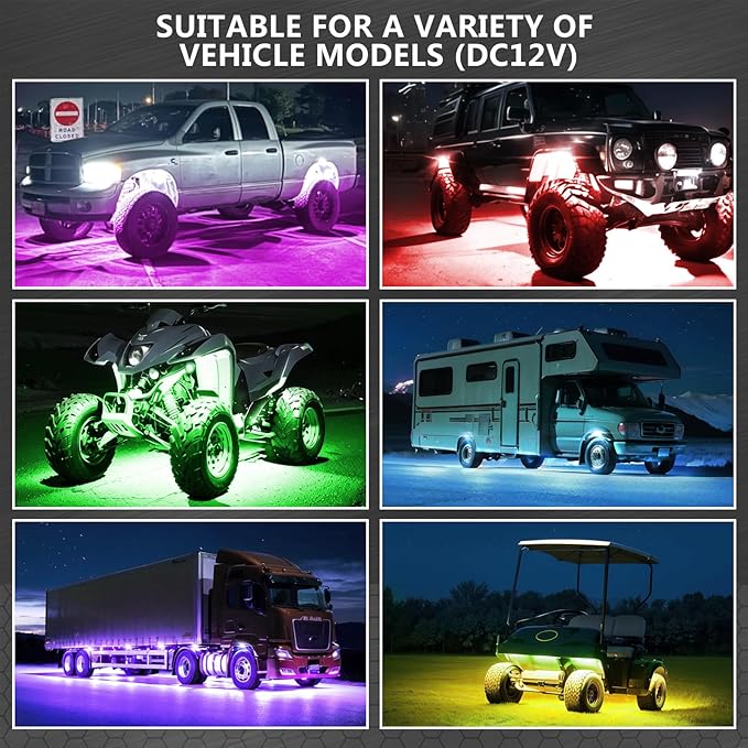 8 Pods Segmented Alloy RGB LED Rock Lights for Jeep Trucks Golf Cart Offroad ATV UTV SXS, Waterproof Impact Resistant Metal Underglow Kit with APP RF Control Sync Music Multicolor Neon Underbody Light