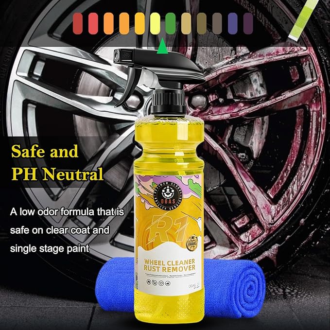 Wheel Cleaner Rust Remover, Car Wheel & Rim Finish Iron Remover Spray, Car Detailing Suppliers Rapid Removal of Surface Contaminants, Brake Dust and Rust, Auto Wheel Polish Shine Stuff-17.6 Fl.Oz