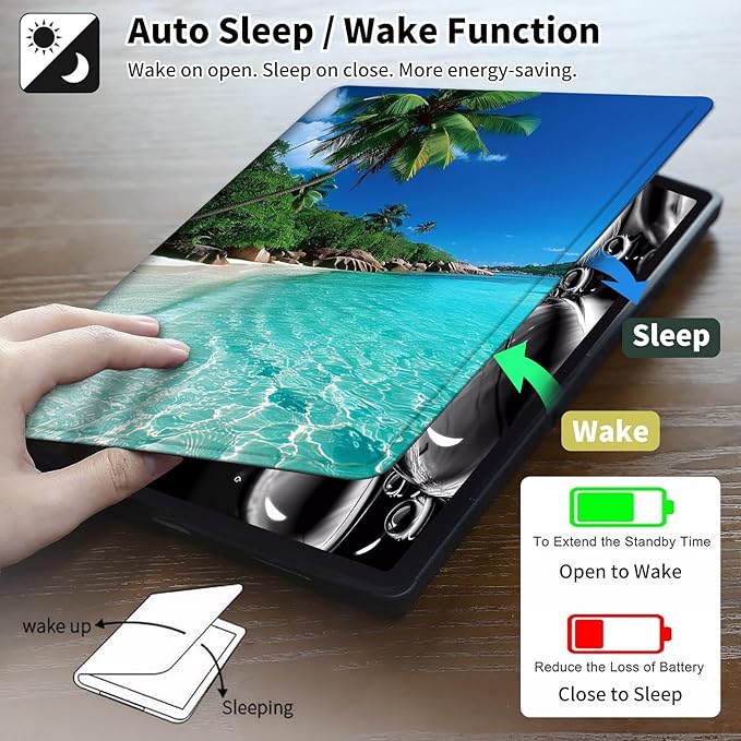 Case for 6" Kindle 11th Generation Case 2024/2022 Release,Leather Slim Folio Adjustable Stand Cover with Auto Wake/Sleep for Basic Kindle 2024/2022 11th Gen e-Reader,Green Sea Beach
