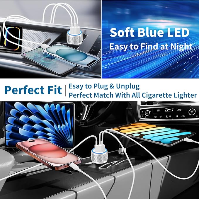 USB C Car Charger, Rombica 2Pack 3Port 67W Dual USB-C&USB-A Car Power Cigarette Lighter USB Charger 3 in 1 PD/QC Type C Car Charger Fast Charge for iPhone 17 17 Pro 16 15 14 13 12/Galaxy S26 S25/Pixel
