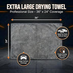 Car Drying Towel Extra Large 36" x 24" 1400 GSM Twisted Loop Microfibre - Charcoal Drying Towel Car Detailing, Double-Sided Edgeless Design, Super Absorbent, Durable Machine Washable and Lint-Free