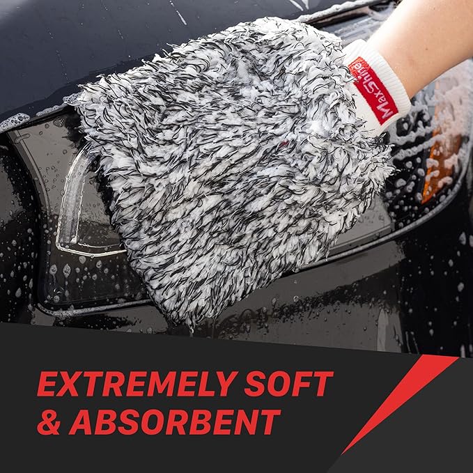 Maxshine Universal Black & White Microfiber Wash Mitt – Premium Scratch-Free, Lint-Free Mitt for Washing Cars, Trucks & Motorcycles – Reusable Auto Detailing Accessory