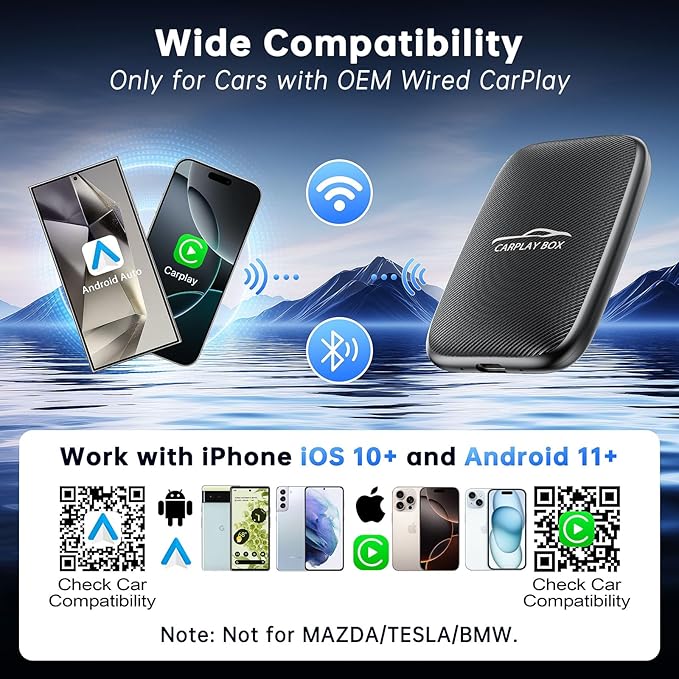 6-in-1 Magic Video Box for Netflix/YouTube, Wireless CarPlay Adapter & Android Auto Wireless Adapter Convert Wired to Wireles Carplay Dongle for OEM Wired CarPlay Cars, TF Card Playback, Plug & Play