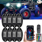 GSRECY RGB LED Rock Lights for Trucks, 8 Pods Rock Lights with App/Remote Control/Music Mode, Multilcolor Neon Underglow Wheel Well Light for ATV Pickup Off Road RZR UTV Golf Car Trailer Boat