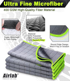 Airlab Magic Cleaning Cloth Window Glass Cleaner Carbon Microfiber Towels Kitchen Bathroom Lint Free Rags Car Wipes Drying Auto Detailing, Pack of 4, 20" x 16", Grey-Green