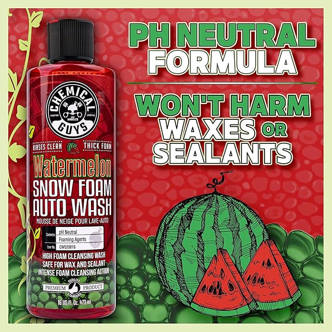 Chemical Guys CWS20864M Car Wash Starter Bundle - Watermelon Snow Foam Car Wash Soap, 64 oz (Half Gallon) Watermelon Scent + Chenille Wash Mitt (2 Items) Works on Cars, Trucks, SUVs, RVs & More