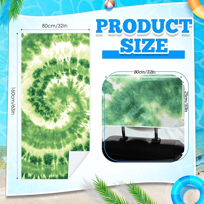 Hahafelt 2 Pack Car Seat Towel Covers with Storage Bag, 63 x 32 Inch Universal Non Slip Waterproof Sweat Protector for Car Truck, Gym Swimming Running, Machine Washable (Green Tie Dye)